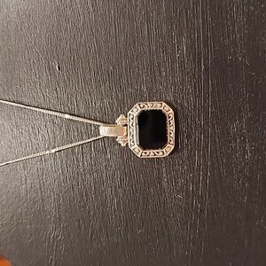 Marcasite and black onyx pendant - Chain sold separately